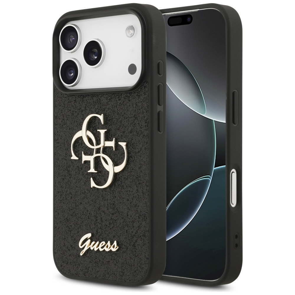 Guess Fixed Glitter Big 4G Suojakuori iPhone 17 Prolle - musta