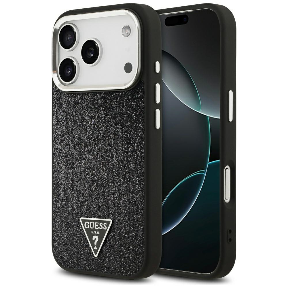 Guess Glitter Triangle Logo MagSafe suojakuori iPhone 17 Pro - musta