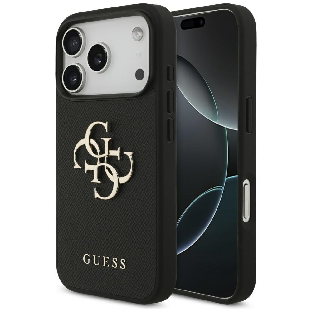 Guess Grained Big 4G & Classic Logo Suojakuori iPhone 17 Prolle - musta