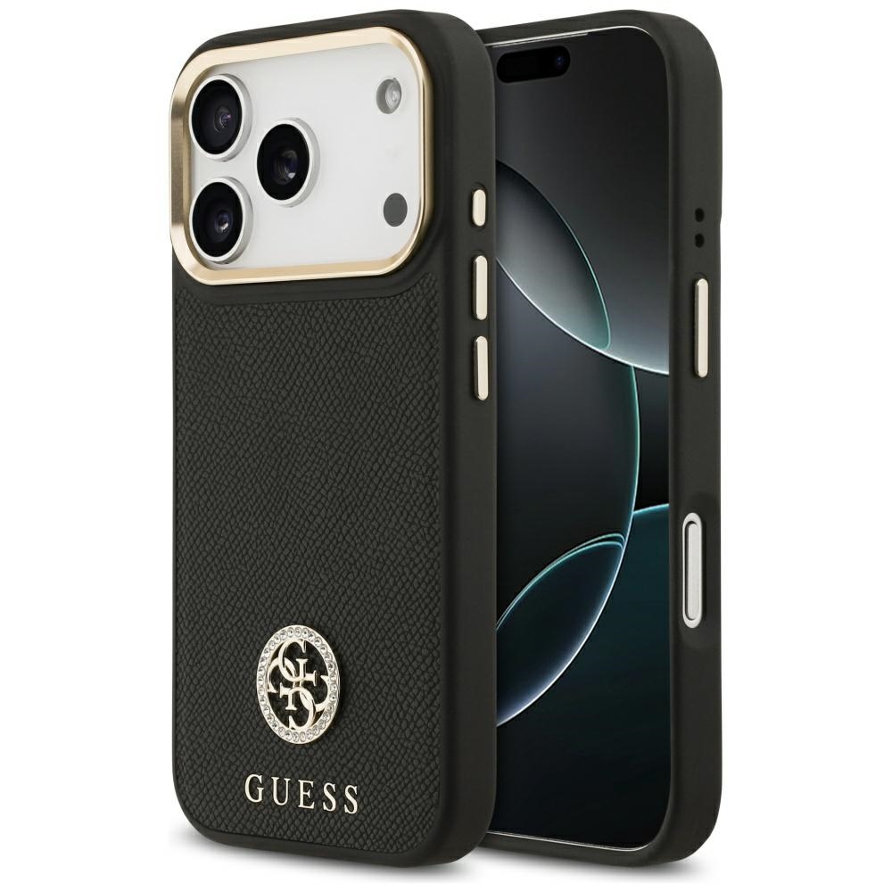 Guess Grained Strass Logo MagSafe Suojakuori iPhone 17 Prolle - musta