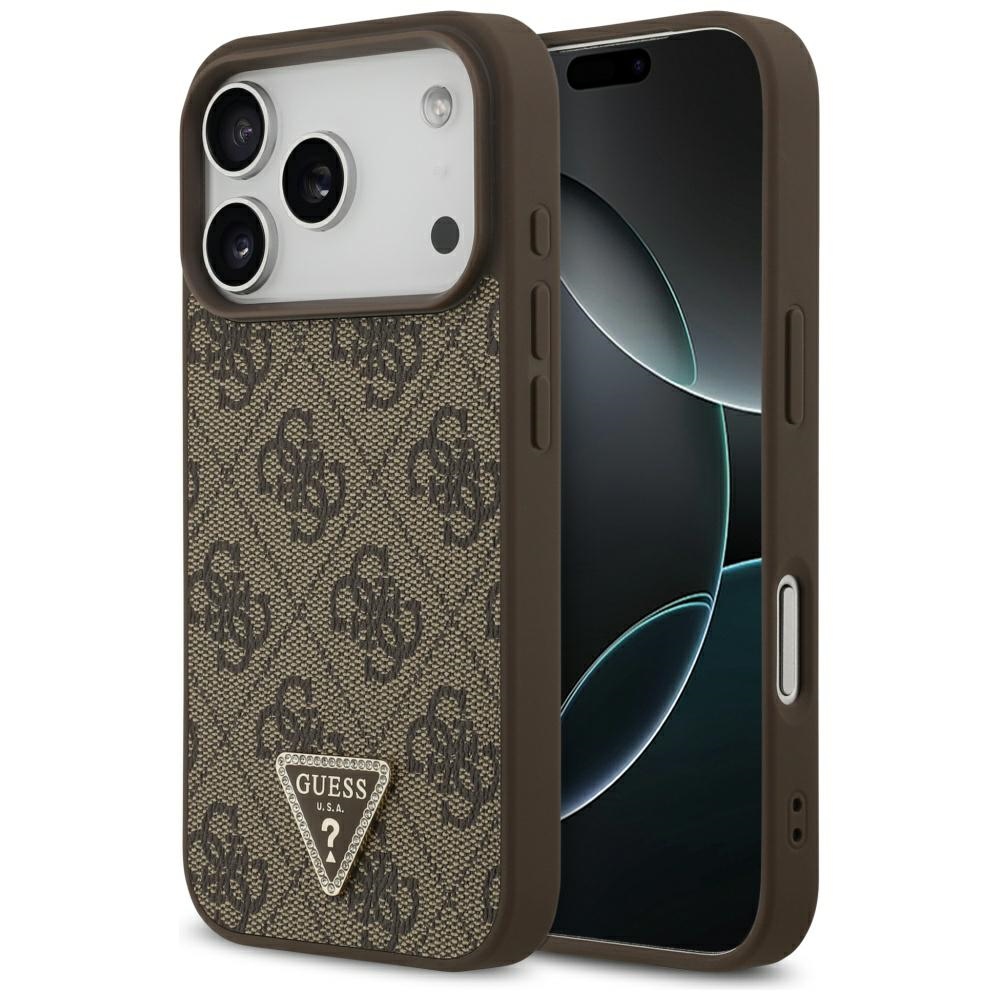 Guess Leather 4G Triangle Strass MagSafe Suojakuori iPhone 17 Prolle - ruskea