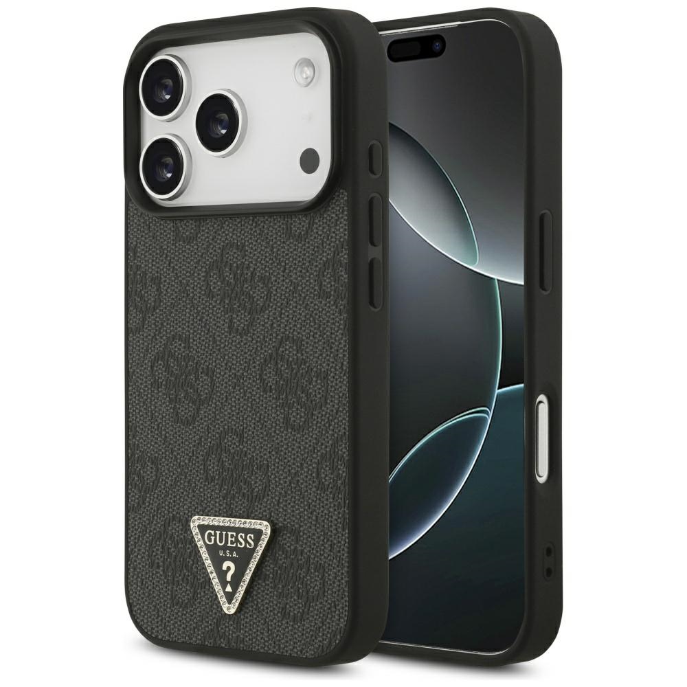 Guess Leather 4G Triangle Strass MagSafe suojakuori iPhone 17 Pro - musta