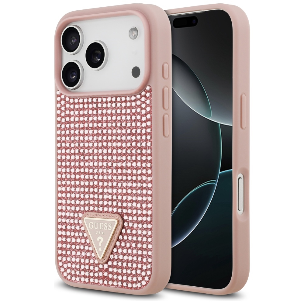 Guess Rhinestone Triangle Logo iPhone 17 Pro Suojakuori - vaaleanpunainen