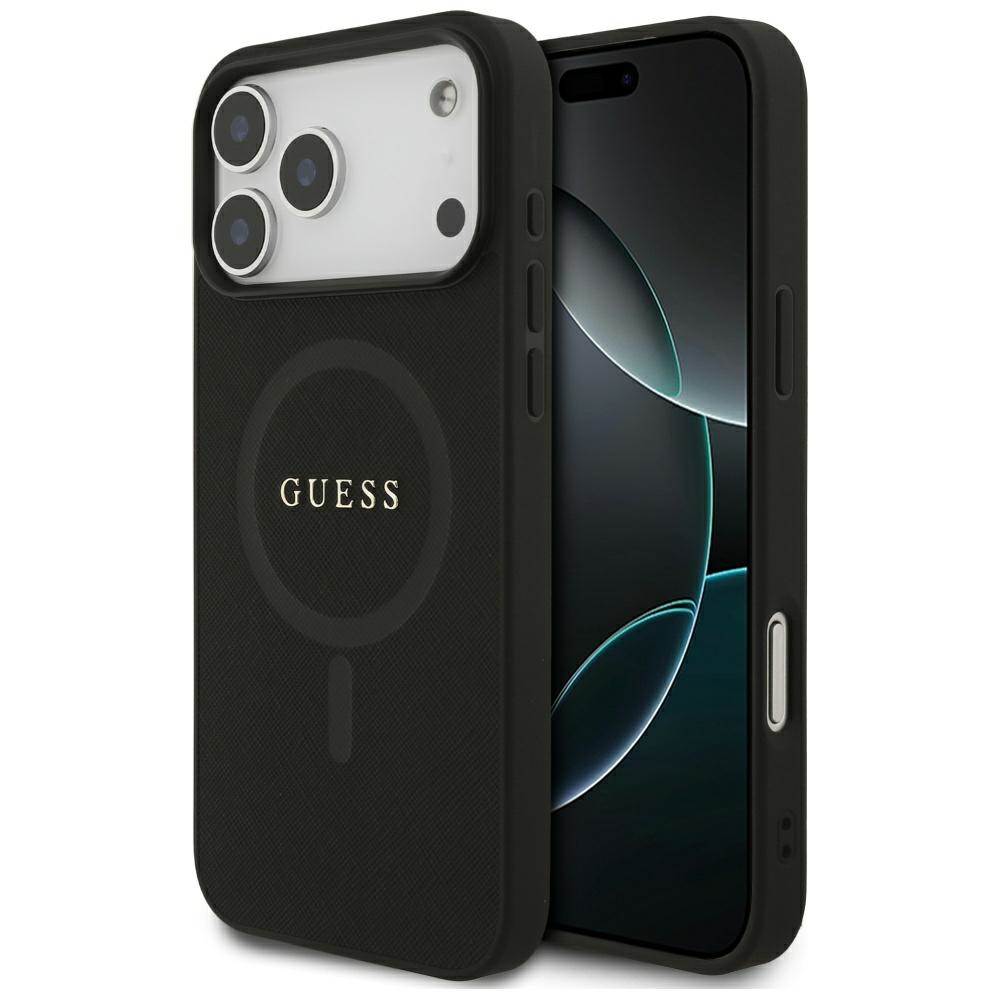 Guess Saffiano Classic Logo MagSafe Suojakuori iPhone 17 Pro Maxille - musta