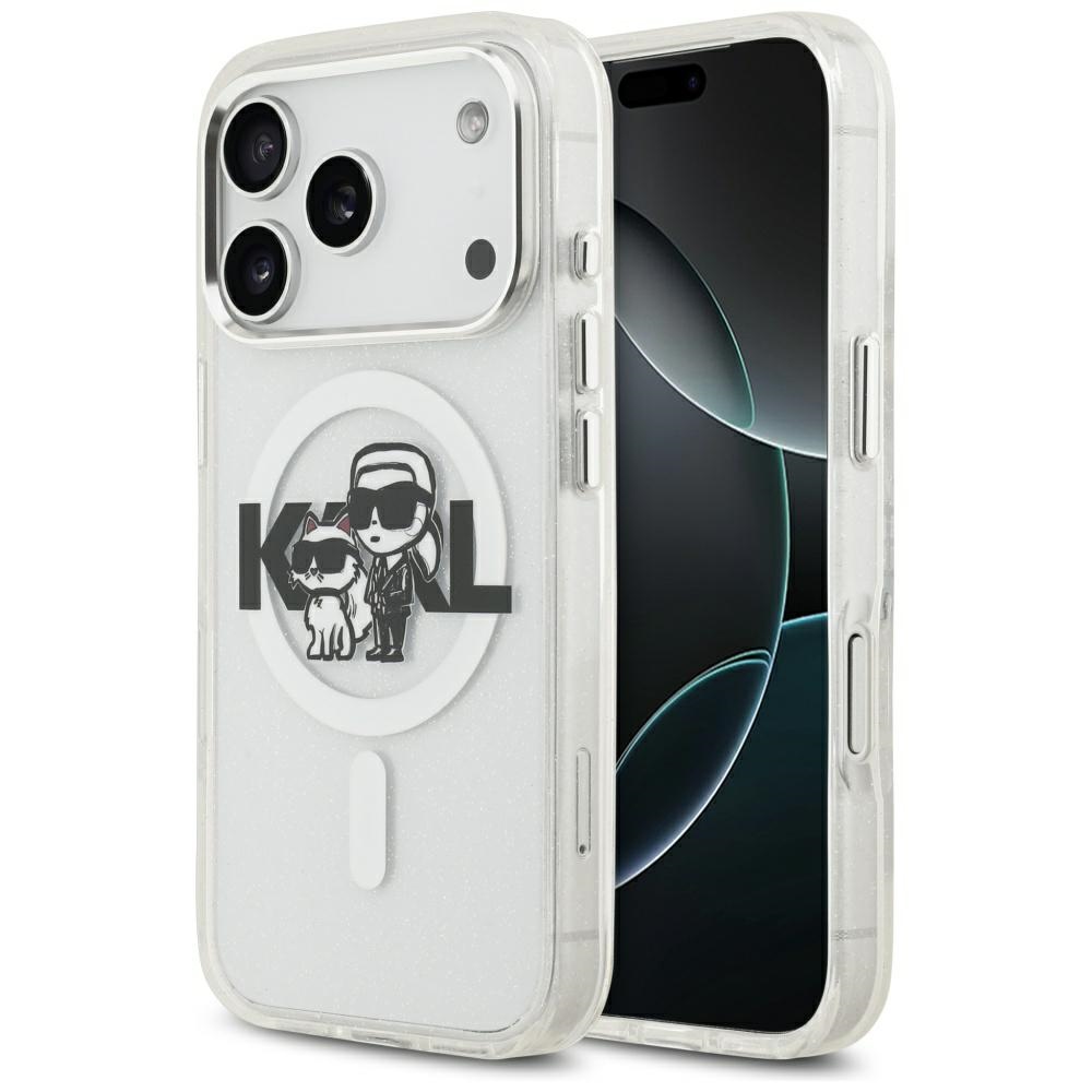 Karl Lagerfeld IML Glitter Karl & Choupette Sketch Logo MagSafe suojakuori iPhone 17 Pro - kirkas