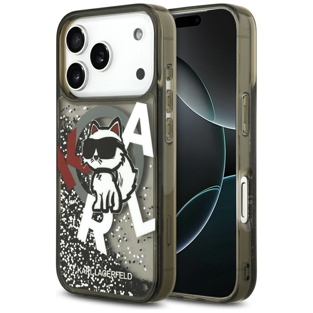 Karl Lagerfeld Liquid Glitter Choupette Logo MagSafe Suojakuori iPhone 17 Pro:lle - musta
