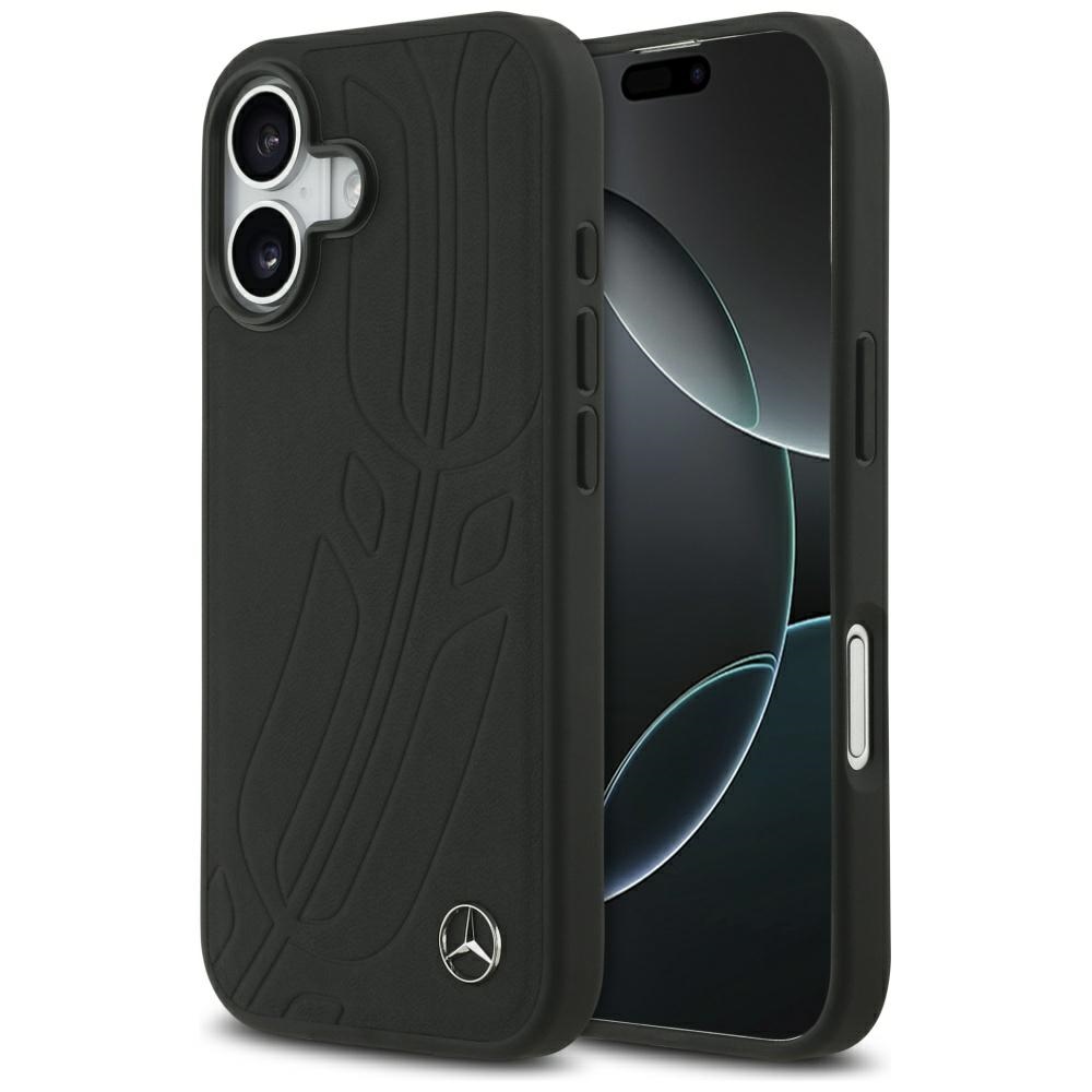 Mercedes Nahkainen Large Laurel Leave MagSafe Suojakuori iPhone 17:lle - musta
