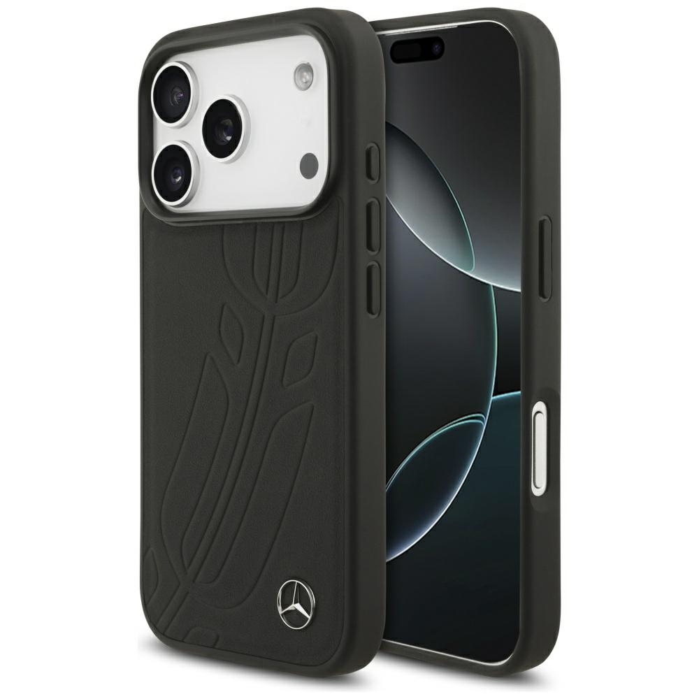 Mercedes Nahkainen Large Laurel Leave MagSafe Suojakuori iPhone 17 Pro:lle - musta