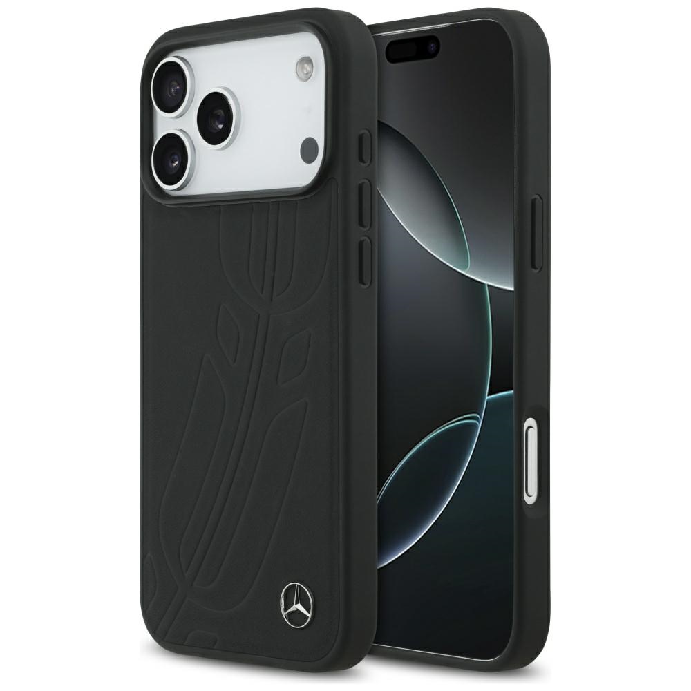 Mercedes Nahkainen Large Laurel Leave MagSafe Suojakuori iPhone 17 Pro Max:lle - musta