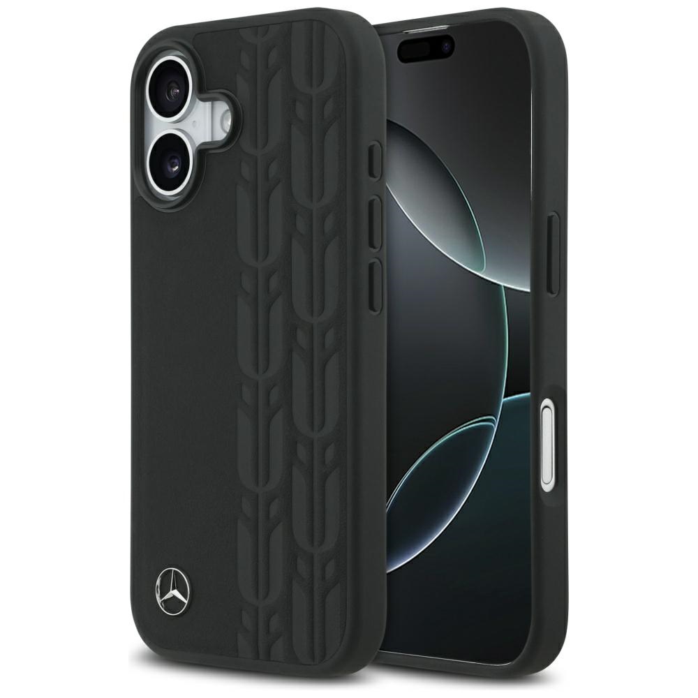 Mercedes Nahkainen Laurel Leaves MagSafe Suojakuori iPhone 17:lle - musta