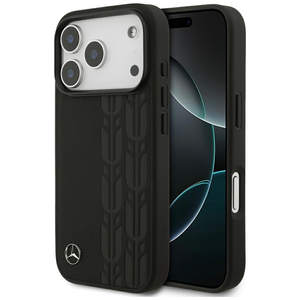 Mercedes Nahkainen Laurel Leaves MagSafe Suojakuori iPhone 17 Pro:lle - musta