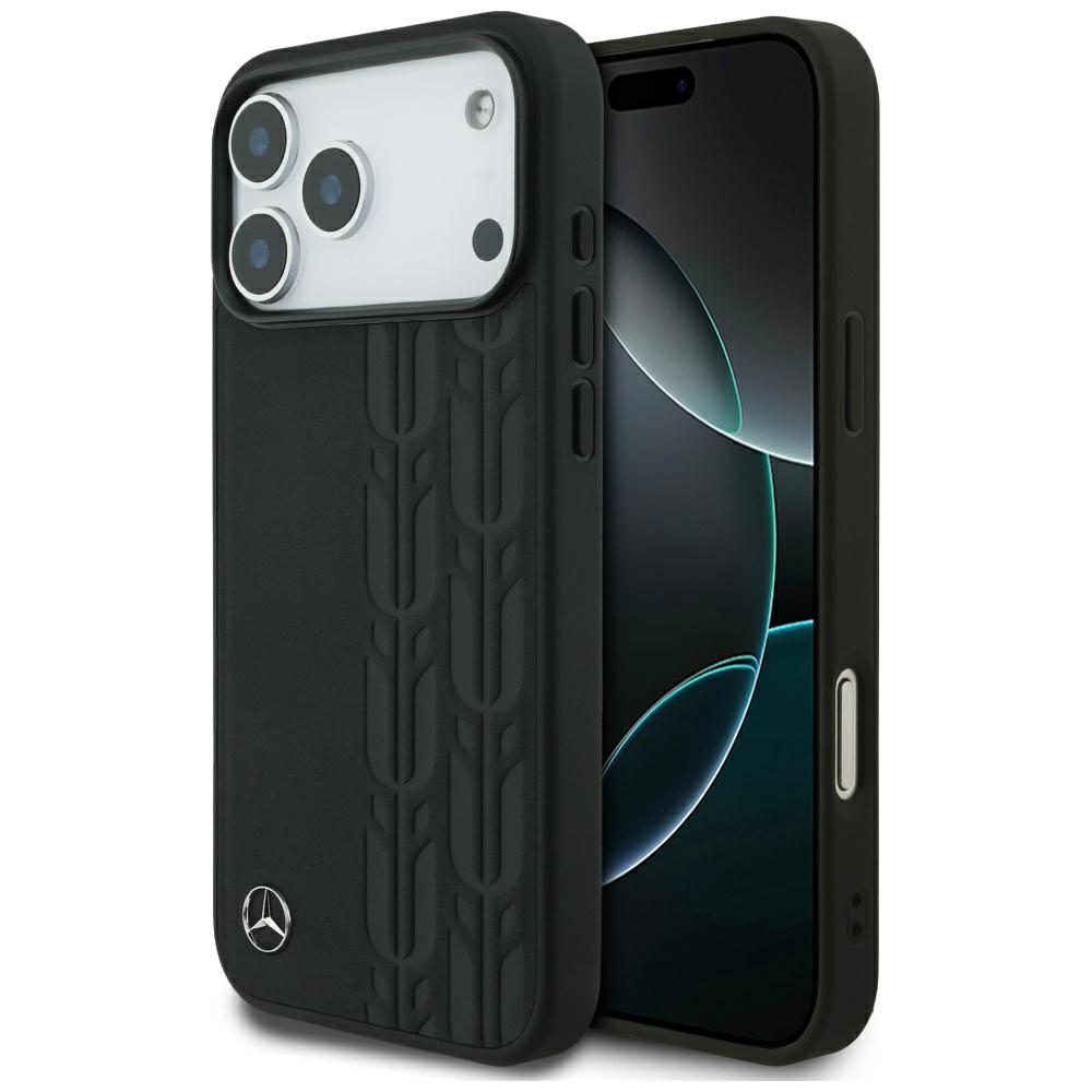 Mercedes Nahkainen Laurel Leaves MagSafe Suojakuori iPhone 17 Pro Max:lle - musta
