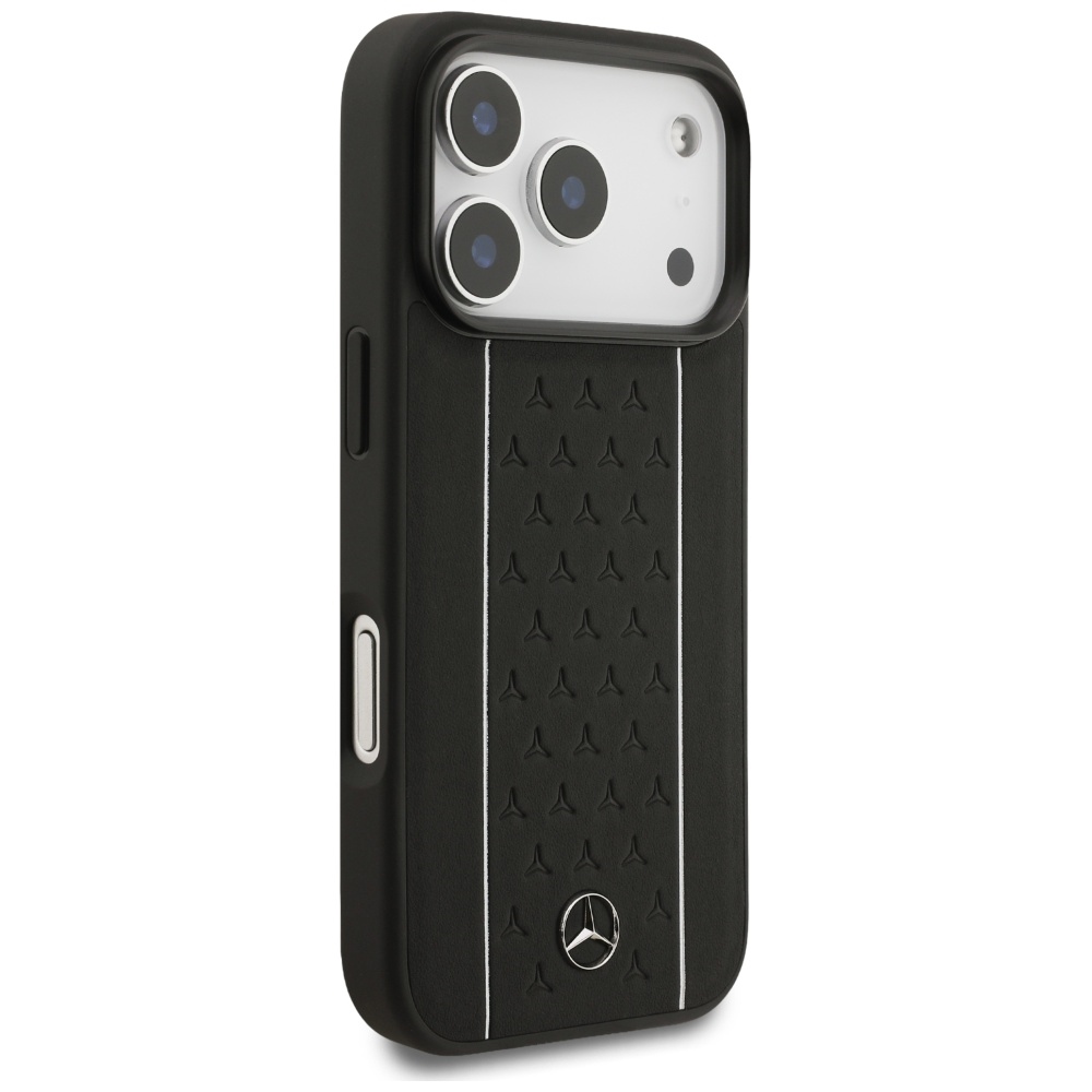 Mercedes Leather Star Pattern Stripes MagSafe suojakuori iPhone 17 Pro - musta