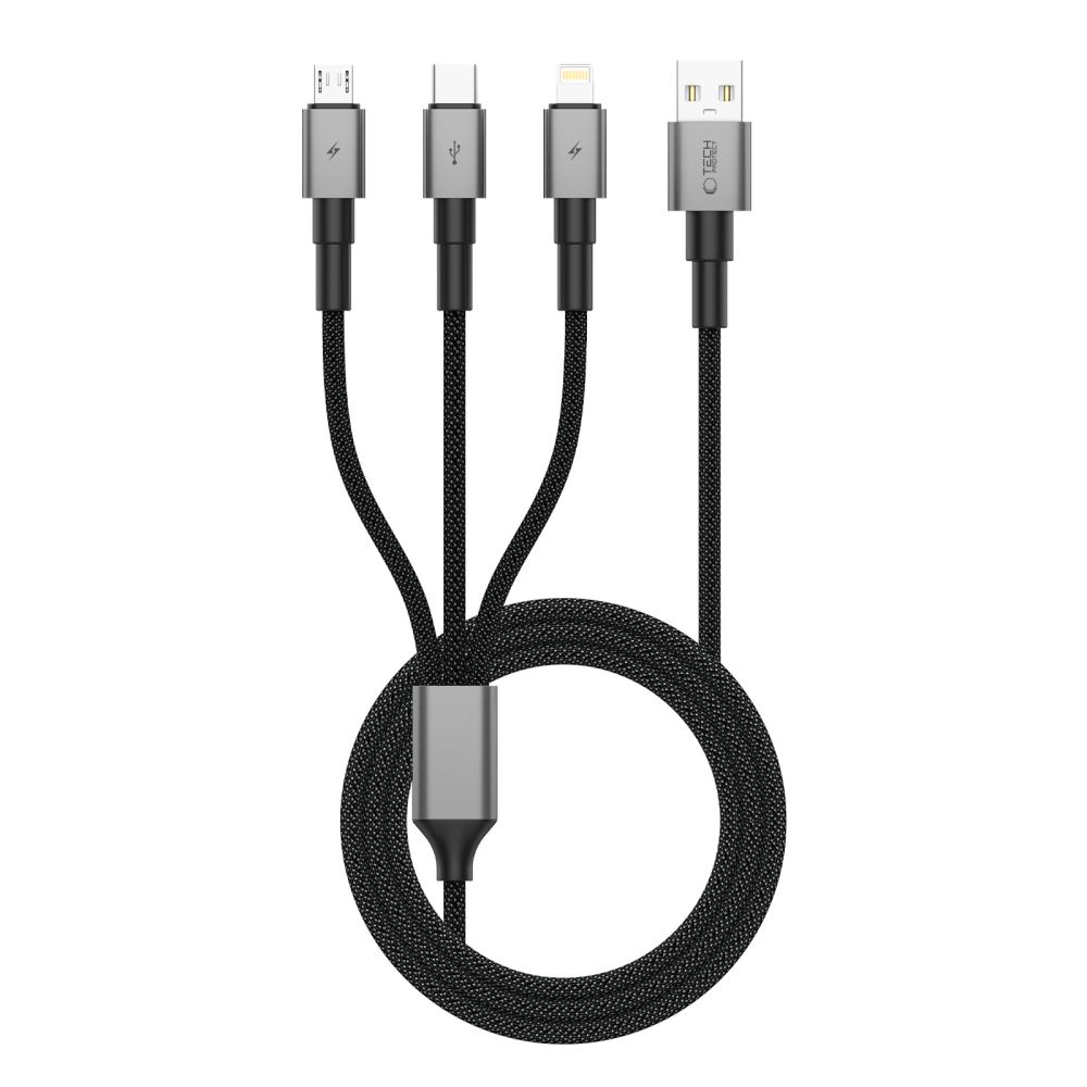 Tech-Protect UltraBoost DNA 3in1 USB-C / Micro-USB / Lightning -kaapeli 120 cm - harmaa