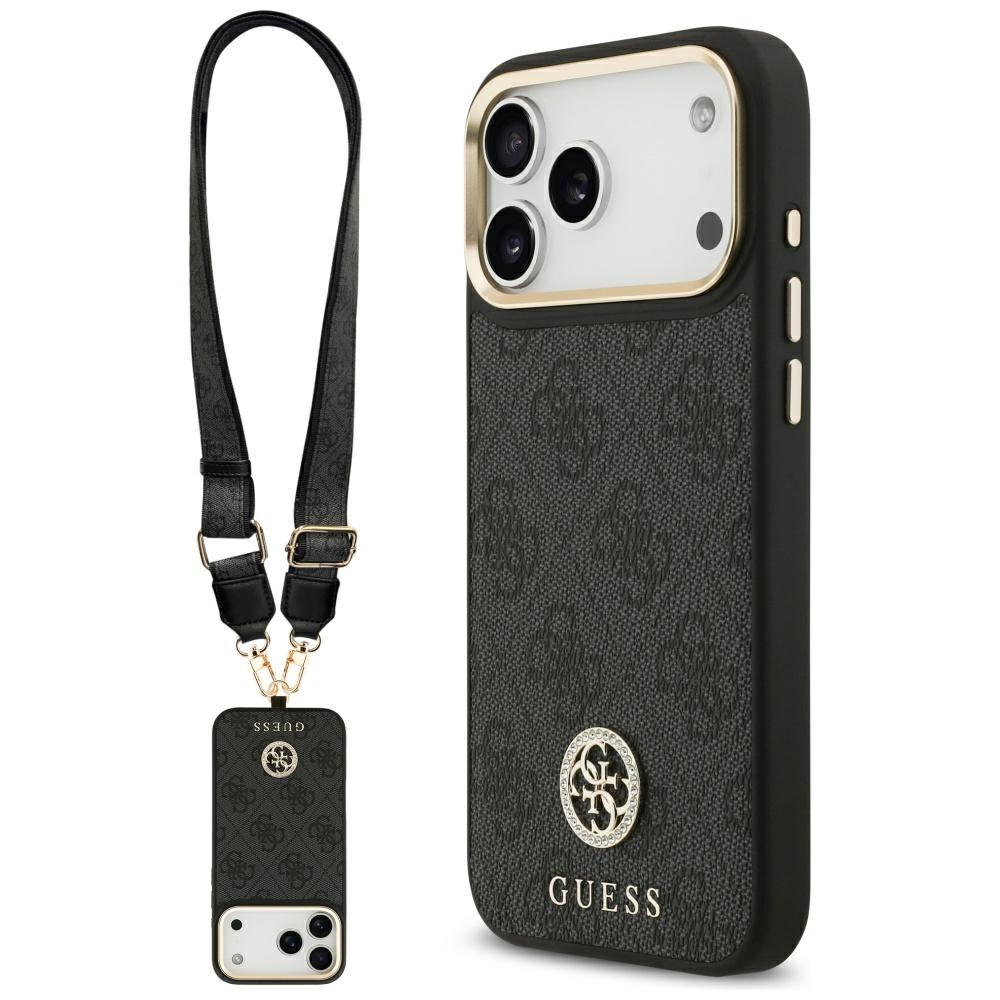 Guess 4G Strass Logo & Big Strap Metal Buttons MagSafe suojakuori iPhone 17 Pro Max - musta