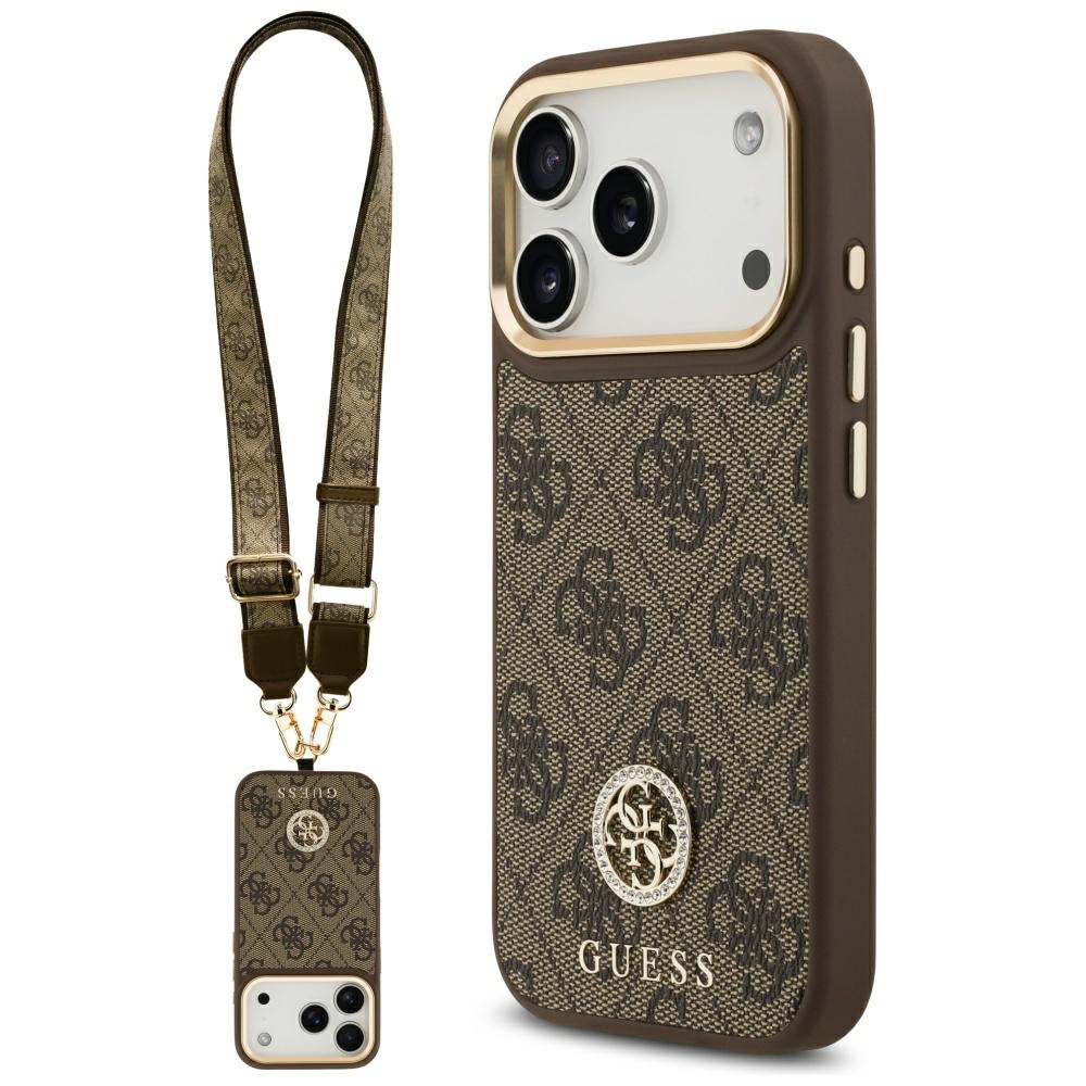 Guess 4G Strass Logo & Big Strap Metal Buttons MagSafe suojakuori iPhone 17 Pro - ruskea