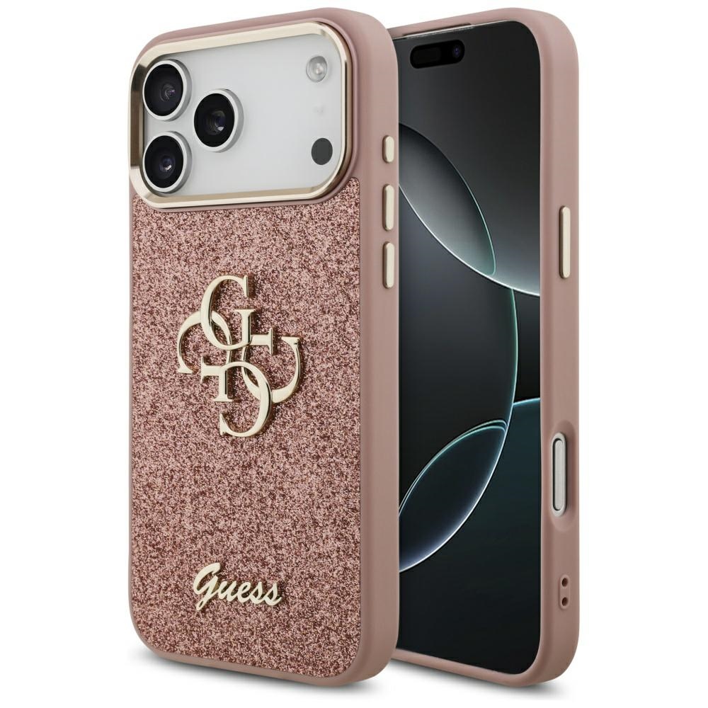 Guess Fixed Glitter Big 4G Metal Frame -suojakuori iPhone 17 Pro Max - pinkki