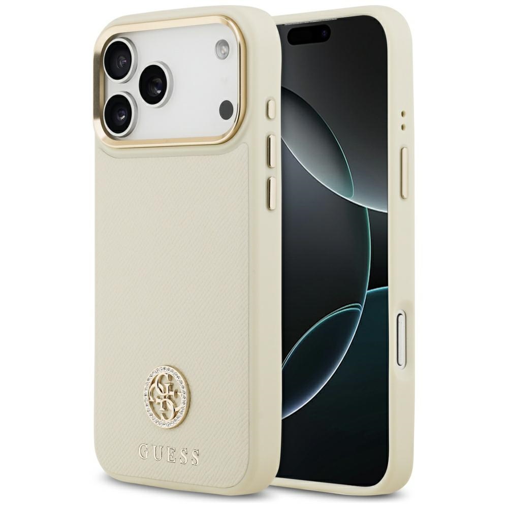 Guess Grained Strass Logo MagSafe -suojakuori iPhone 17 Pro Max - beige