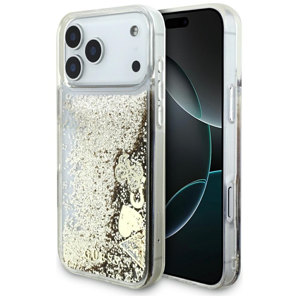 Guess Liq. Glitter 4 Charms Suojakuori iPhone 17 Pro Max:lle - kultainen