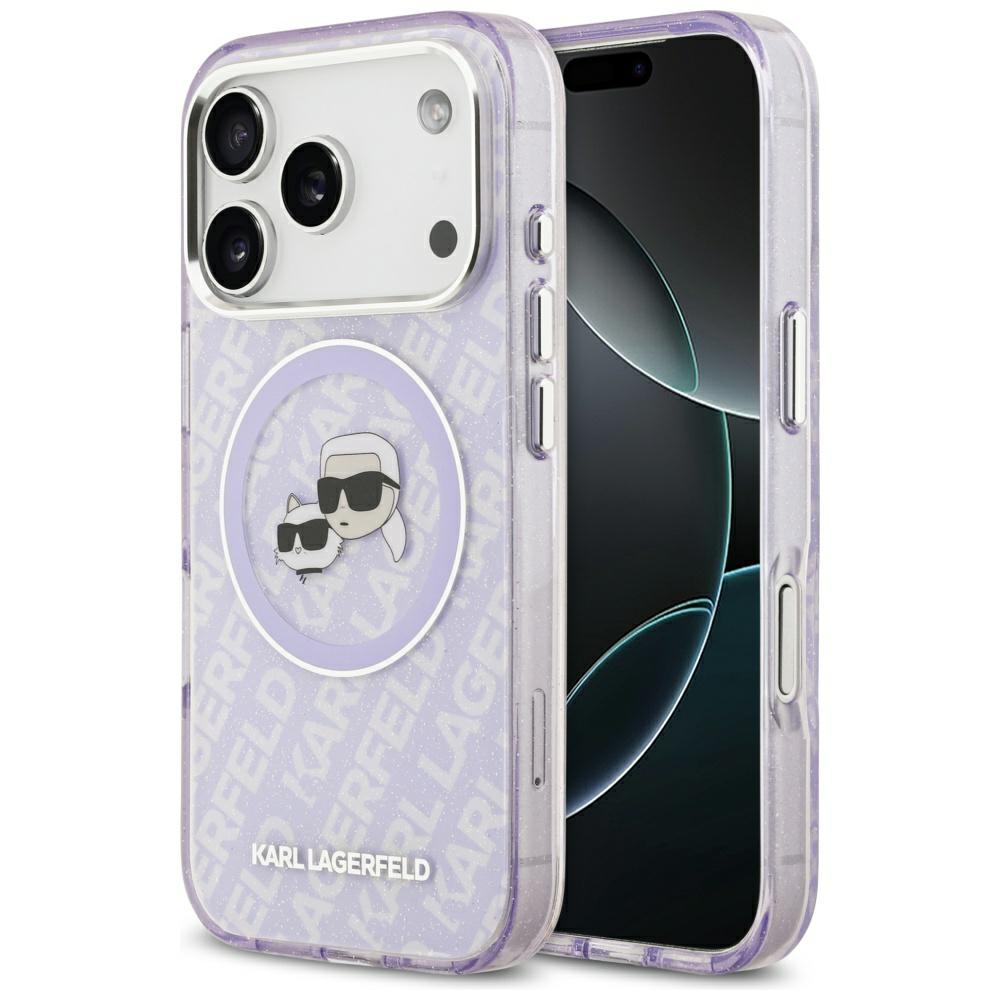 Karl Lagerfeld IML Glitter Karl & Choupette Heads Logo MagSafe -suojakuori iPhone 17 Pro - violetti