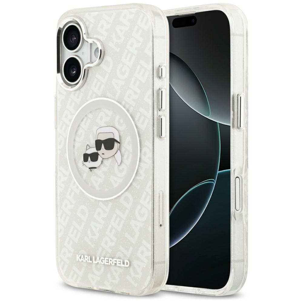 Karl Lagerfeld IML Glitter Karl & Choupette Heads Logo MagSafe -suojakuori iPhone 17 - harmaa