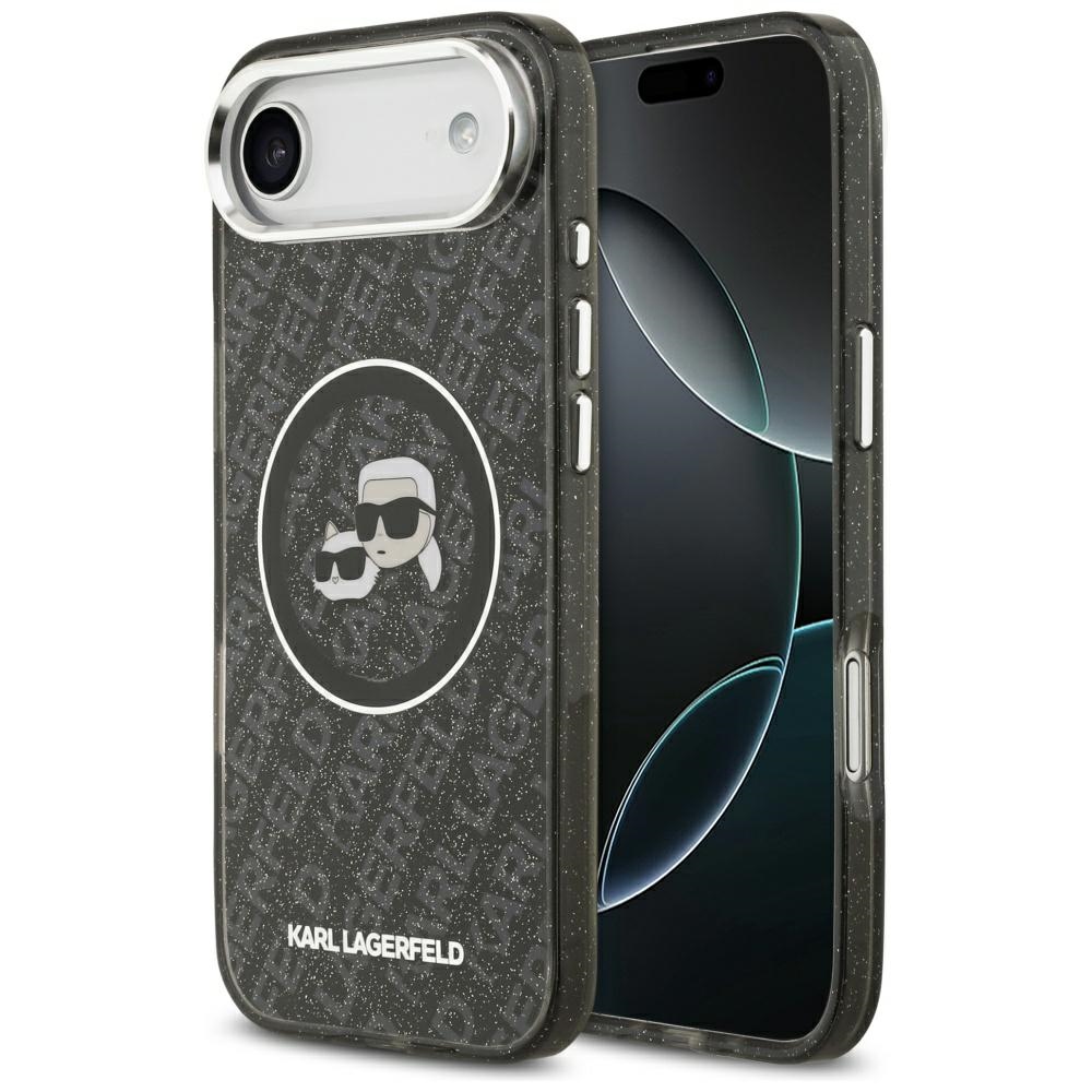 Karl Lagerfeld IML Glitter Karl & Choupette Heads Logo MagSafe -suojakuori iPhone Air - musta