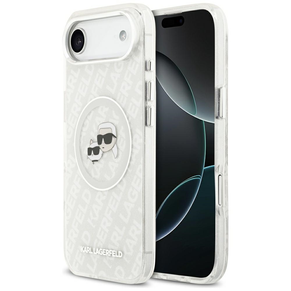 Karl Lagerfeld IML Glitter Karl&Choupette Heads Logo MagSafe Suojakuori iPhone Air:lle - Harmaa