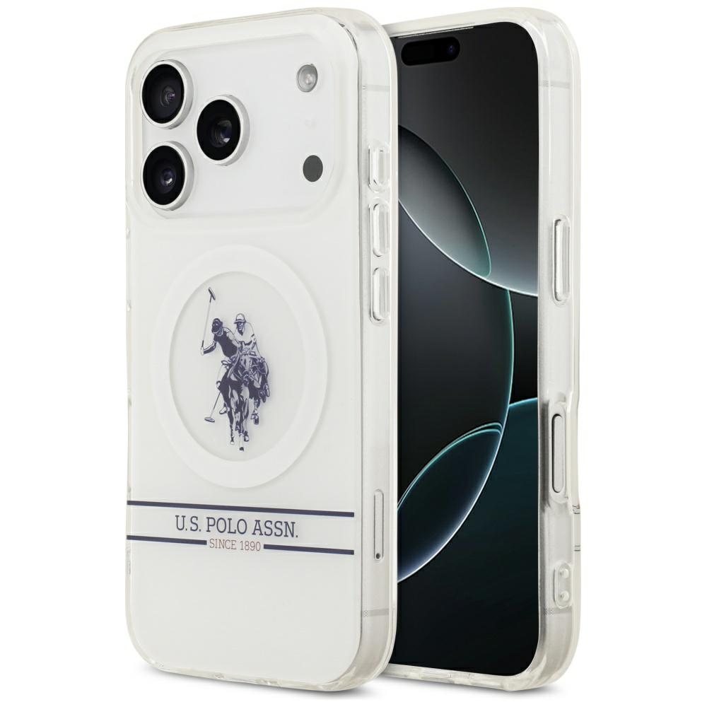 US Polo DH and Bottom Stripe Logo MagSafe Suojakuori iPhone 17 Pro:lle - Valkoinen