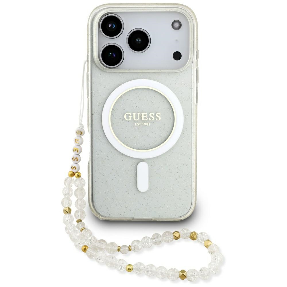 Guess IML Glitter Pearl Strap MagSafe -kuori iPhone 17 Pro - läpinäkyvä