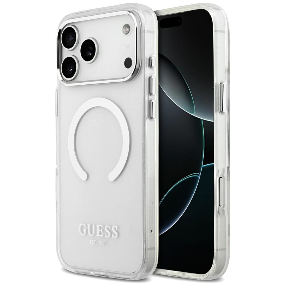Guess Metal Outline MagSafe -kuori iPhone 17 Pro Max - hopea