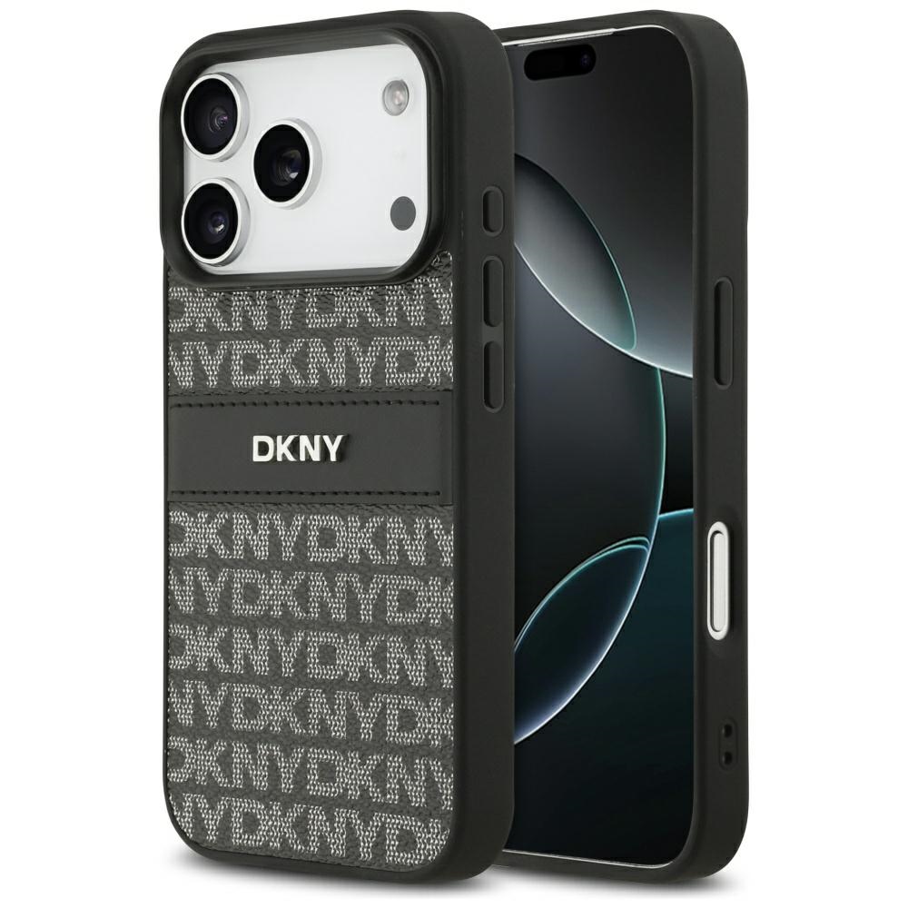 DKNY Repeat Texture Pattern with Tonal Stripe suojakuori iPhone 17 Pro:lle - musta