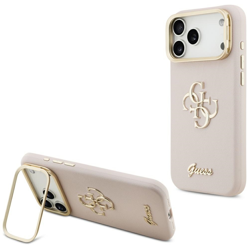 GUESS Grained Big 4G & Stand Camera -suojakuori iPhone 17 Pro Max - pinkki