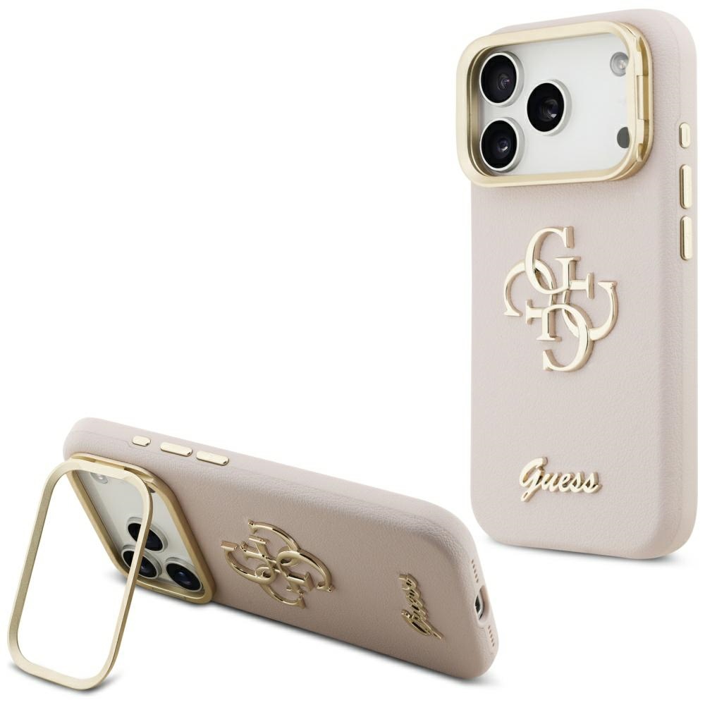 GUESS Grained Big 4G & Stand Camera -suojakuori iPhone 17 Pro - pinkki