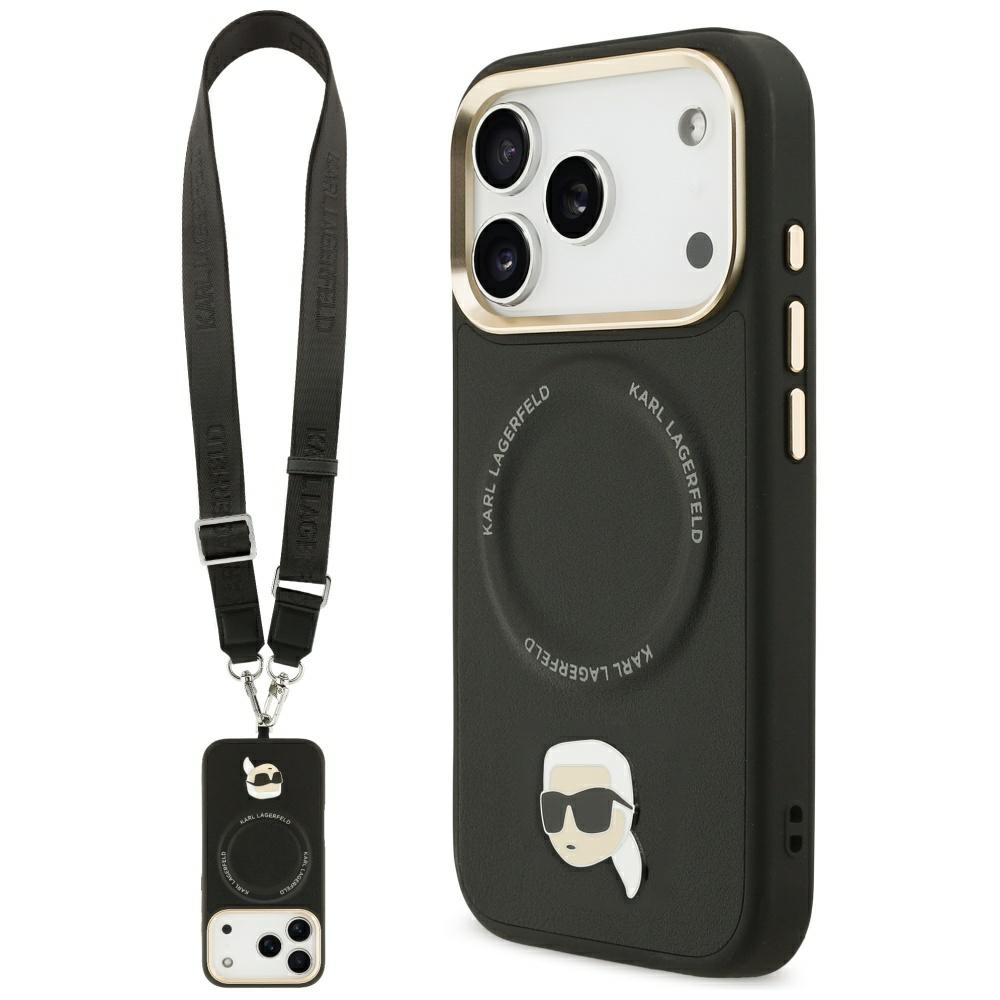 Karl Lagerfeld Big Strap Karl Metal Logo MagSafe suojakuori iPhone 17 Pro:lle - musta