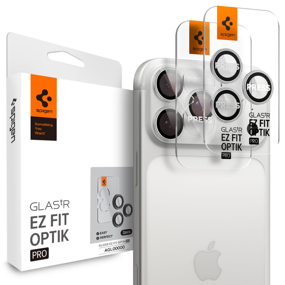 Spigen Optik Pro GLAS.TR EZ FIT kamerasuoja 2 kpl iPhone 16 Pro / Max / 17 Pro / Max:lle - Hopeinen