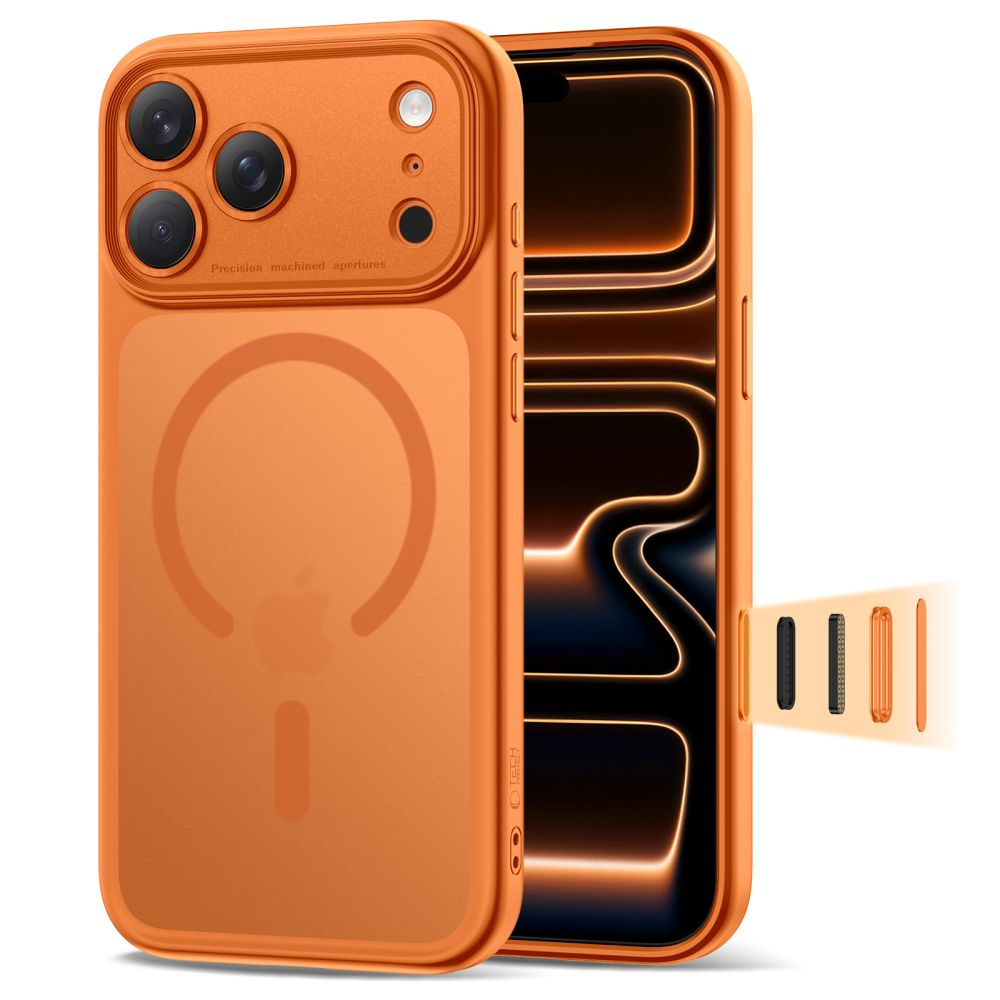 Tech-Protect Magpeak MagSafe CC Suojakuori iPhone 17 Pro Max:lle - Matta oranssi