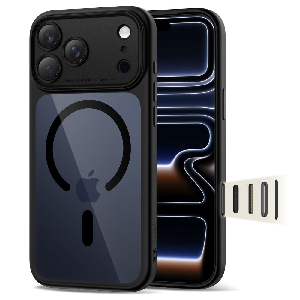 Tech-Protect Magpeak Magsafe CC Suojakuori iPhone 17 Pro Max:lle - läpinäkyvä musta