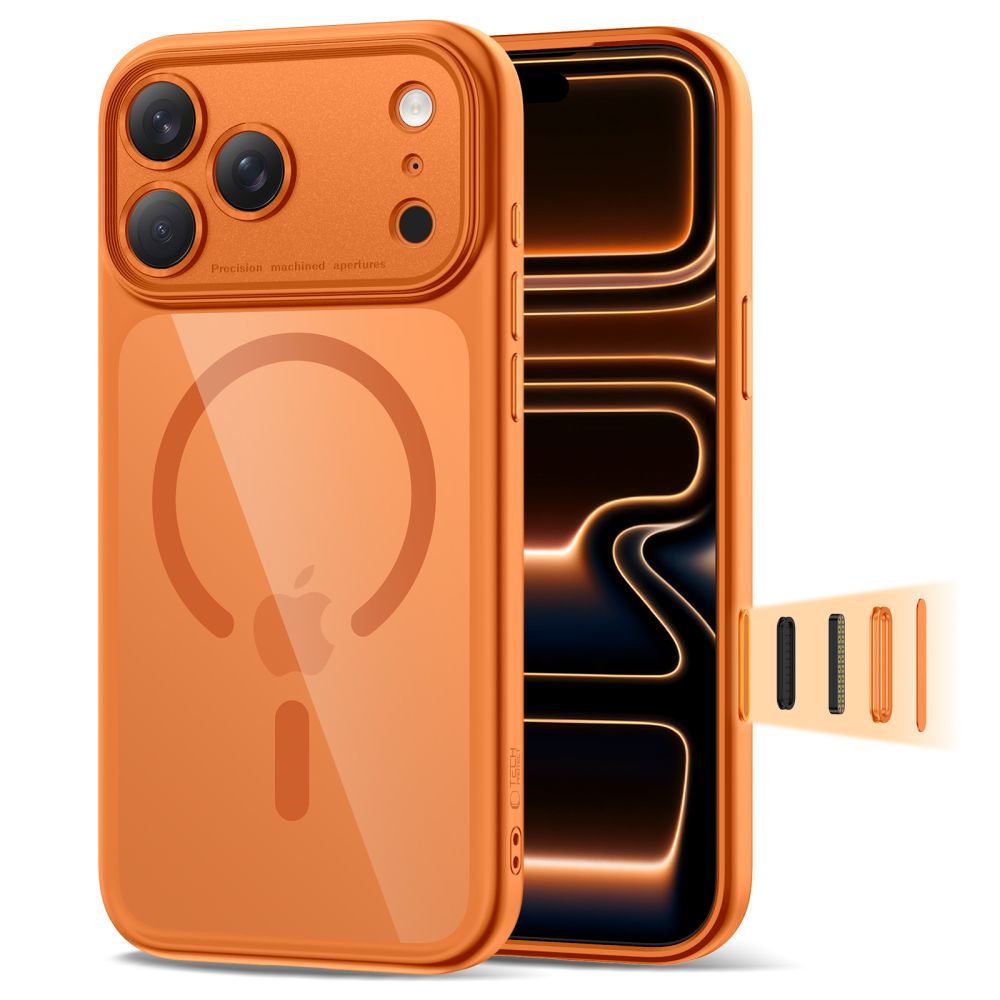 Tech-Protect Magpeak MagSafe CC Suojakuori iPhone 17 Pro Max:lle - Läpinäkyvä oranssi