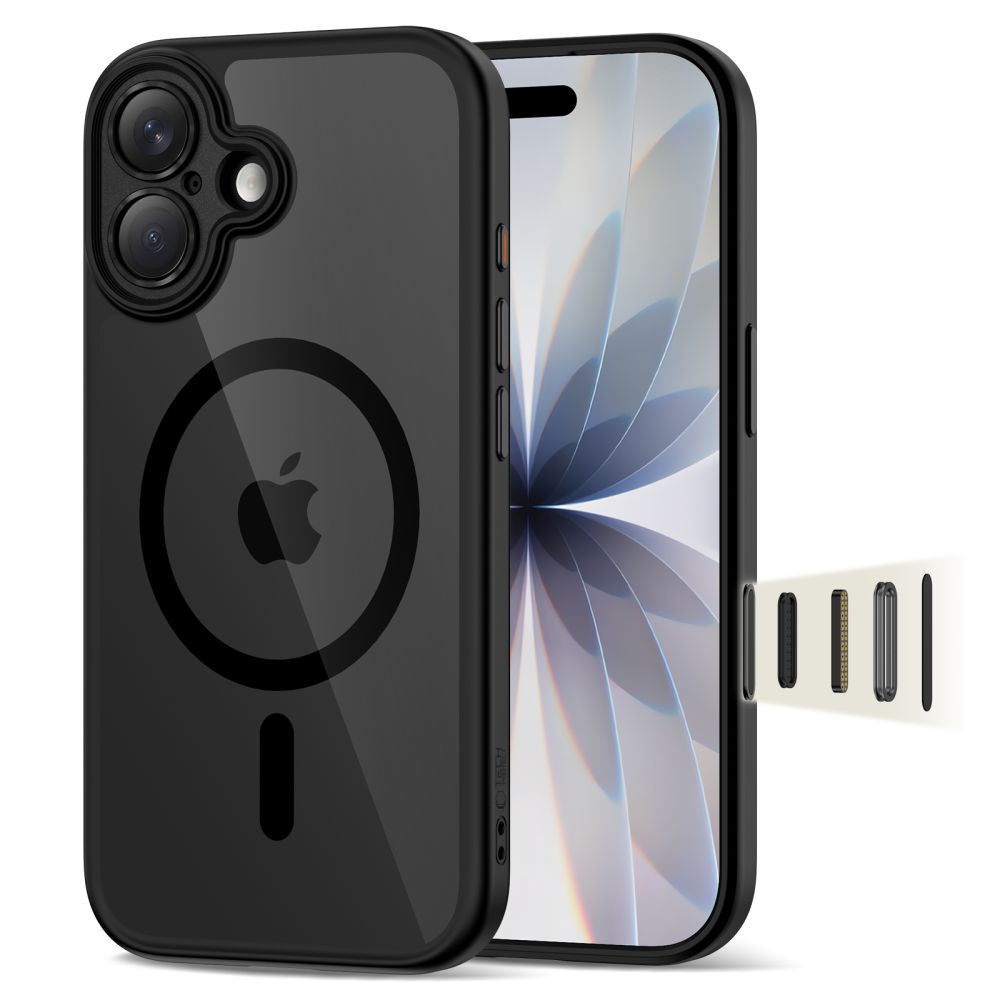 Tech-Protect Magpeak MagSafe CC Suojakuori iPhone 17:lle - Läpinäkyvä musta