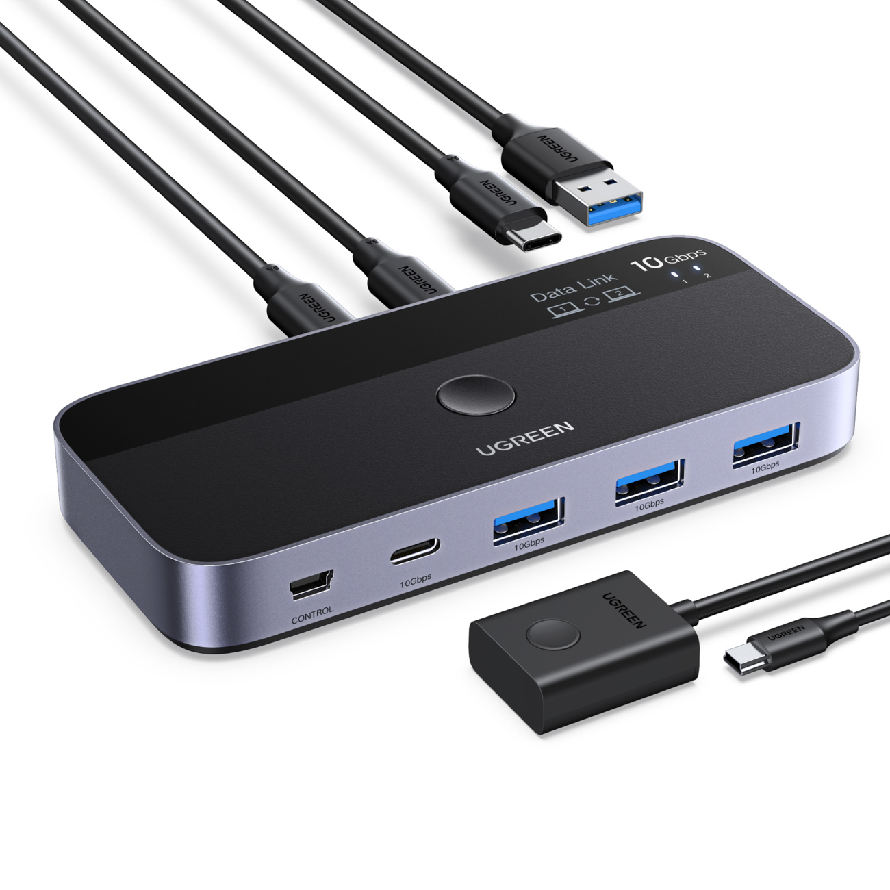 Ugreen USB-C / USB-A 10Gb/s -kytkin - harmaa
