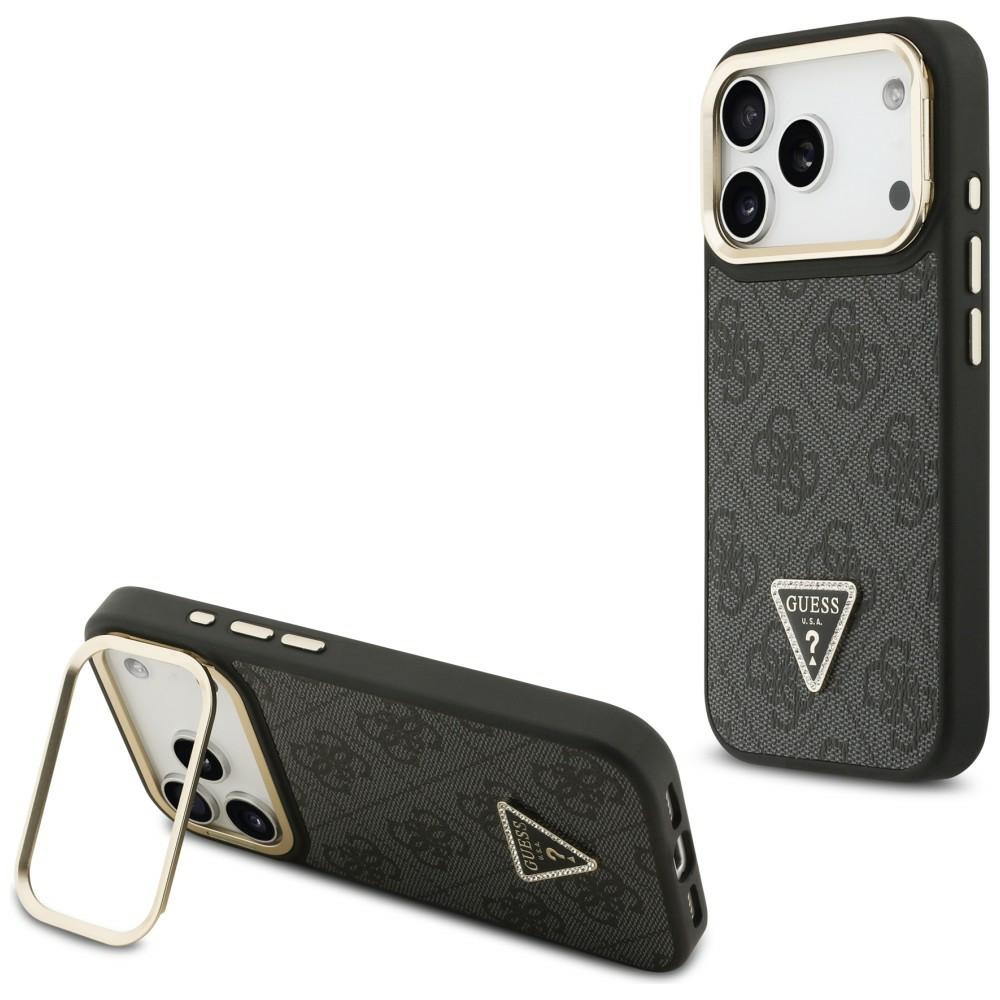 Guess 4G PU Triangle Logo & Stand Camera MagSafe suojakuori iPhone 17 Pro - musta