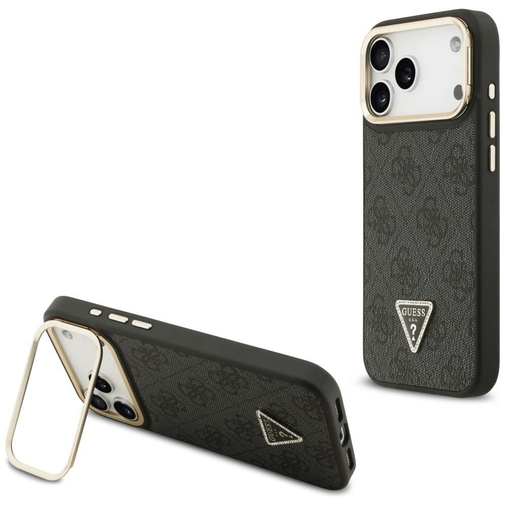 Guess 4G PU Triangle Logo & Stand Camera MagSafe suojakuori iPhone 17 Pro Max - musta