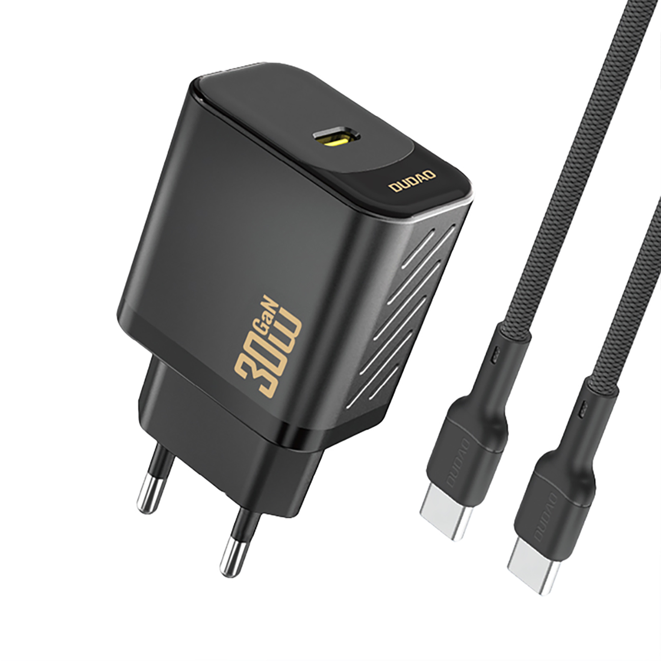 Dudao A27PCEU PD 30W GaN USB-C seinälaturi USB-C kaapelilla - musta