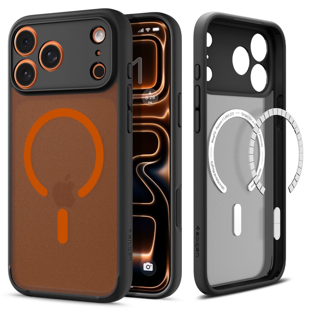 Spigen Ultra Hybrid MagSafe Suojakuori iPhone 17 Pro:lle - Musta ja Oranssi