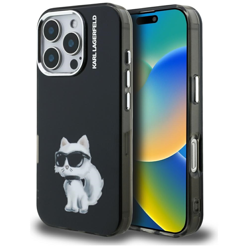 Karl Lagerfeld IML Aquarelle Choupette & Logo Suojakuori iPhone 16 Pro Maxille - Musta