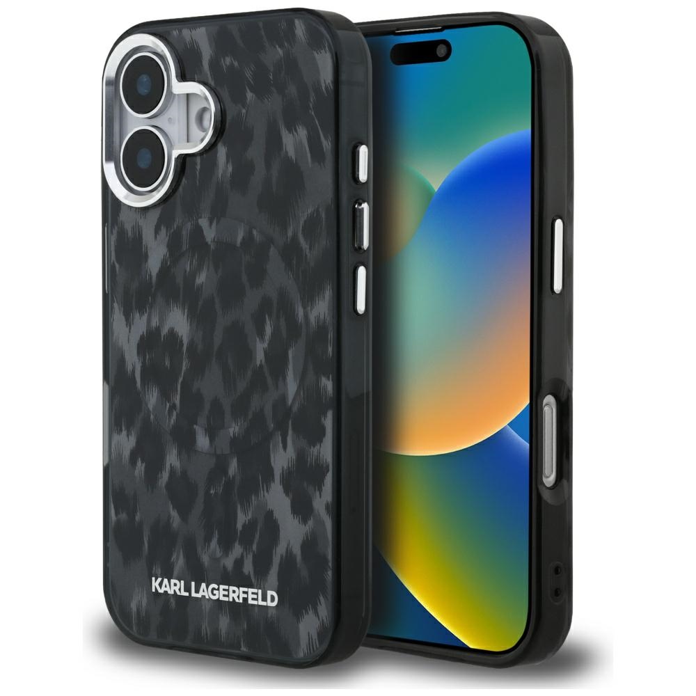 Karl Lagerfeld IML Leopard Pattern MagSafe Case for iPhone 16 - Black