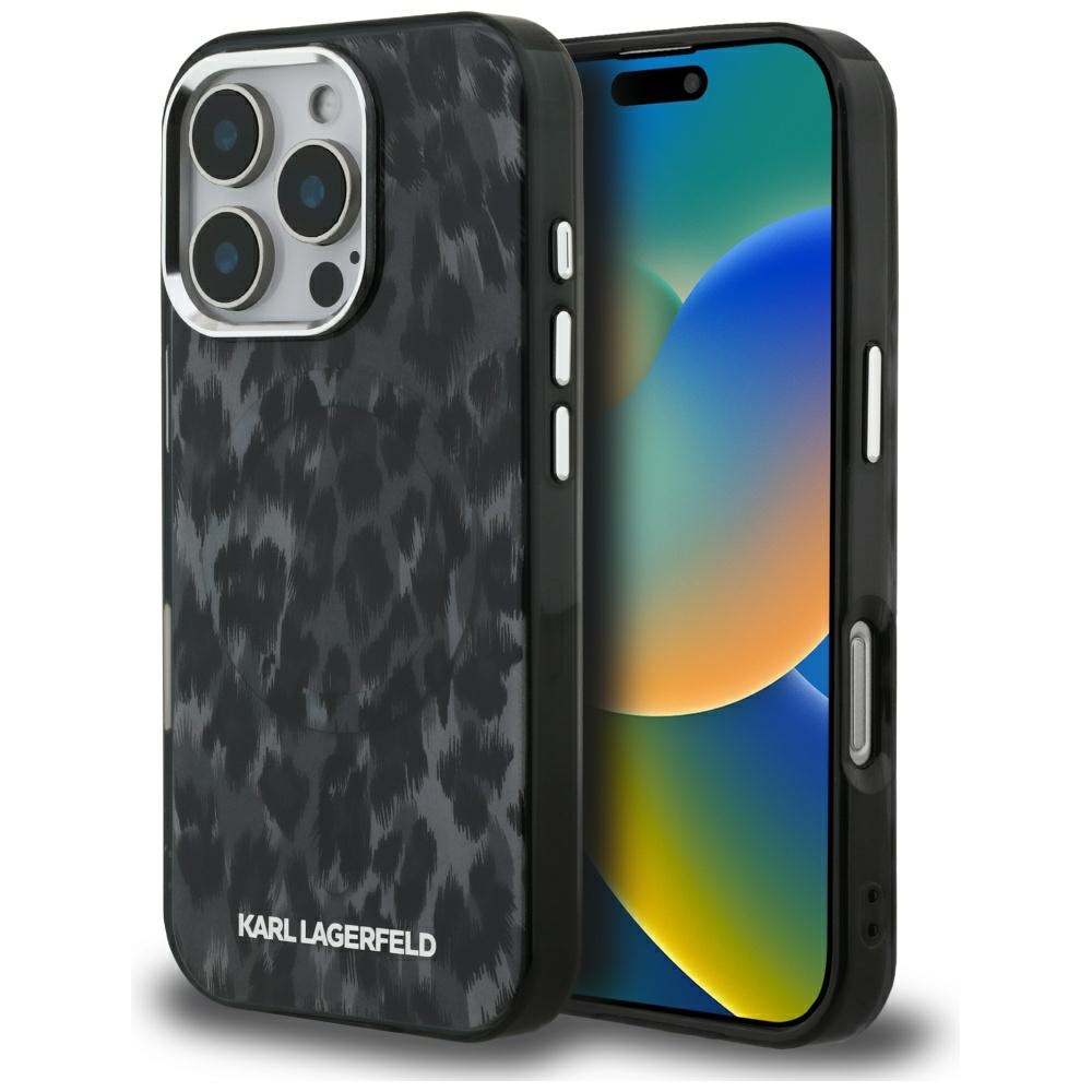Karl Lagerfeld IML Leopard Pattern MagSafe Suojakuori iPhone 16 Prolle - Musta