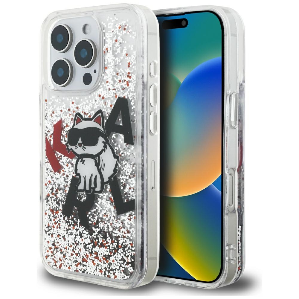 Karl Lagerfeld Liquid Glitter Choupette Logo Suojakuori iPhone 16 Pro Maxille - Kirkas