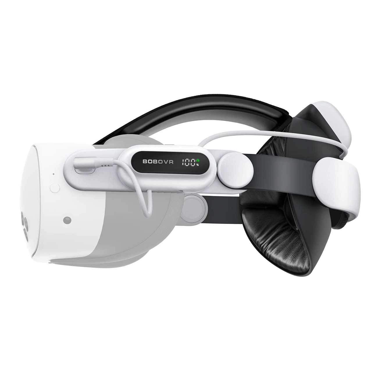 BoboVR E3 Pro päähihna akulla Meta Quest 3:lle ja 3S:lle - valkoinen ja musta