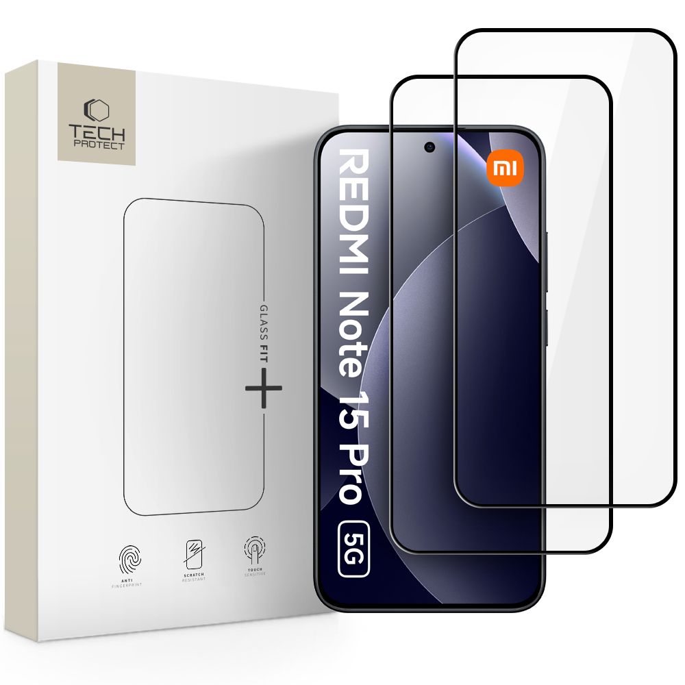 Tech-Protect Glass Fit+ 2-Pack Karkaistu lasi Xiaomi Redmi Note 15 Pro 5G:lle - Musta